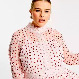 ASOS Lace and Beads pink heart print midi dress
